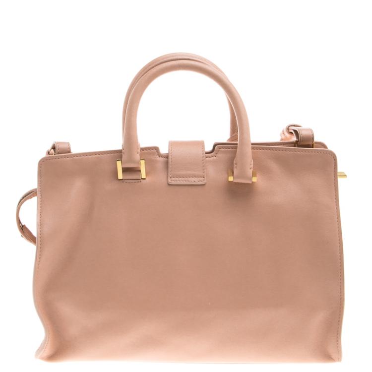 Pre Owned Saint Laurent Paris Peach Leather Small Cabas Chyc Tote