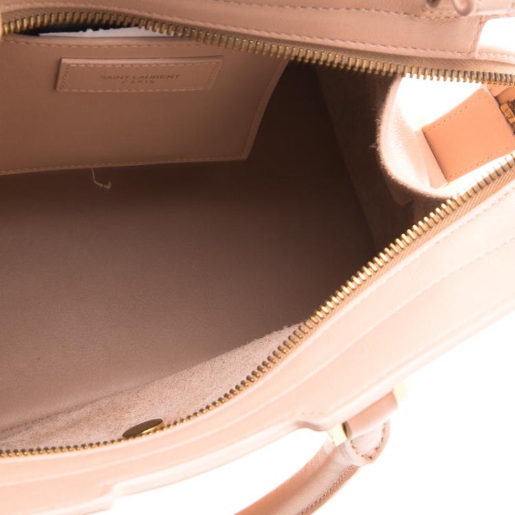 Pre Owned Saint Laurent Paris Peach Leather Small Cabas Chyc Tote