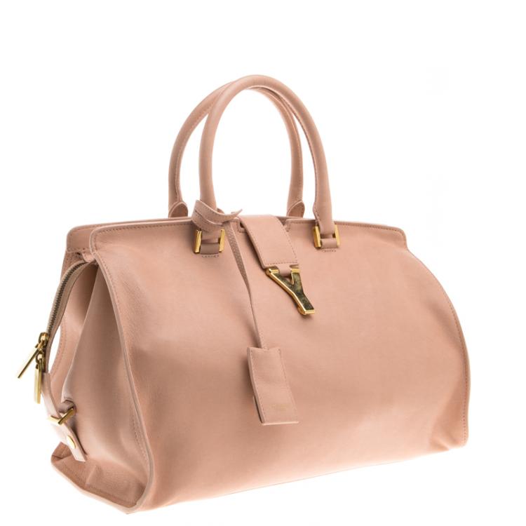 Pre Owned Saint Laurent Paris Peach Leather Medium Cabas Chyc Tote