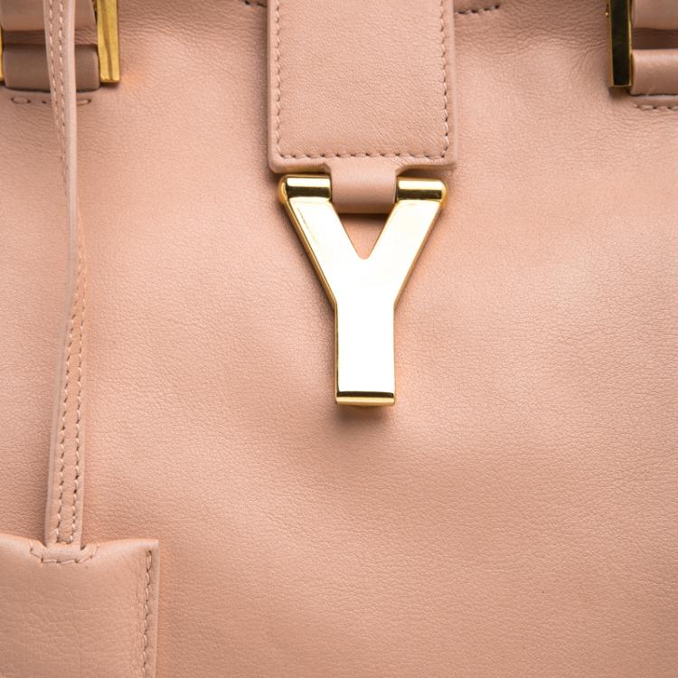 Pre Owned Saint Laurent Paris Peach Leather Medium Cabas Chyc Tote