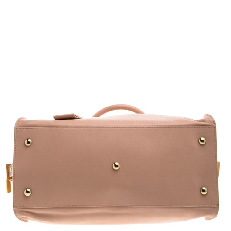 Pre Owned Saint Laurent Paris Peach Leather Medium Cabas Chyc Tote