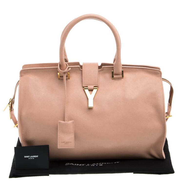 Pre Owned Saint Laurent Paris Peach Leather Medium Cabas Chyc Tote