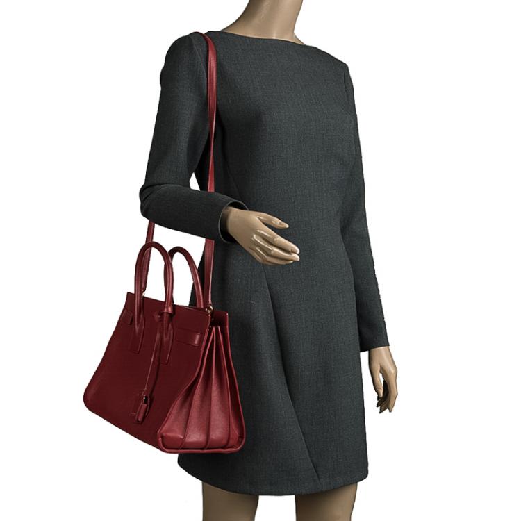 Pre Owned Saint Laurent Paris Red Leather Small Classic Sac De Jour Tote