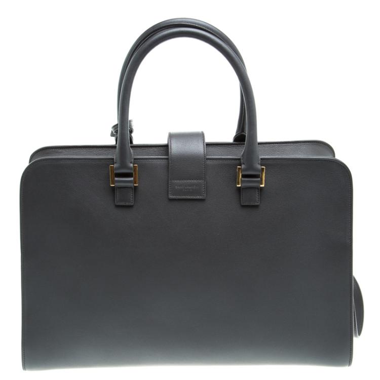 Pre Owned Saint Laurent Paris Grey Leather Medium Cabas Monogram Top Handle Bag