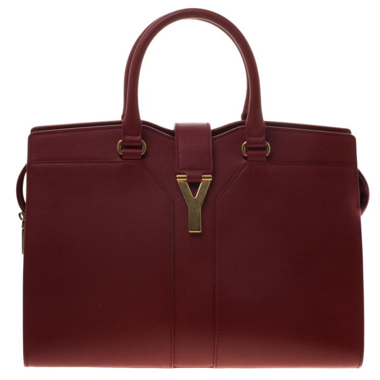 Pre Owned Saint Laurent Paris Red Leather Medium Cabas Chyc Tote