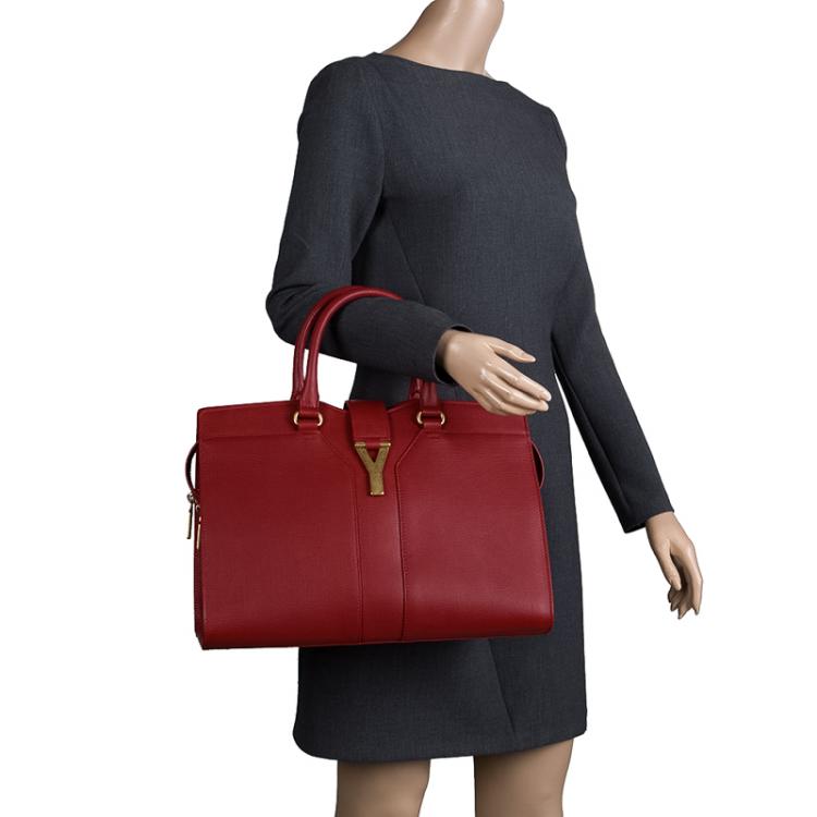 Pre Owned Saint Laurent Paris Red Leather Medium Cabas Chyc Tote