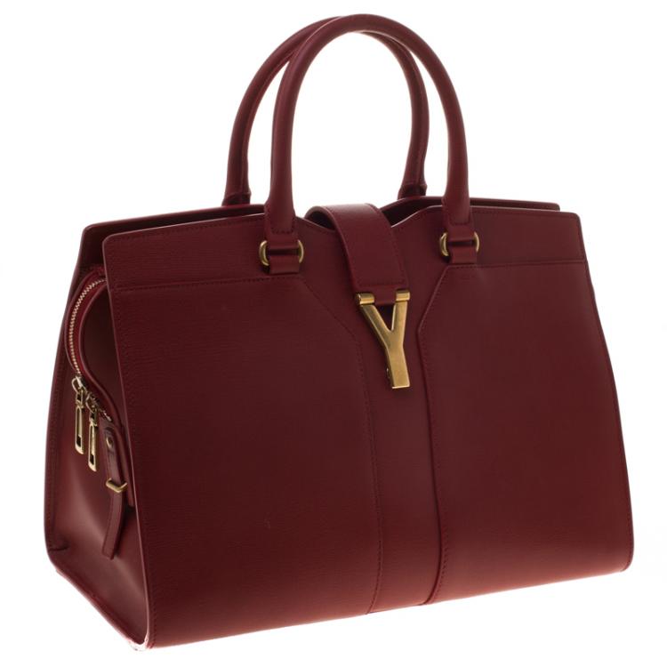 Pre Owned Saint Laurent Paris Red Leather Medium Cabas Chyc Tote
