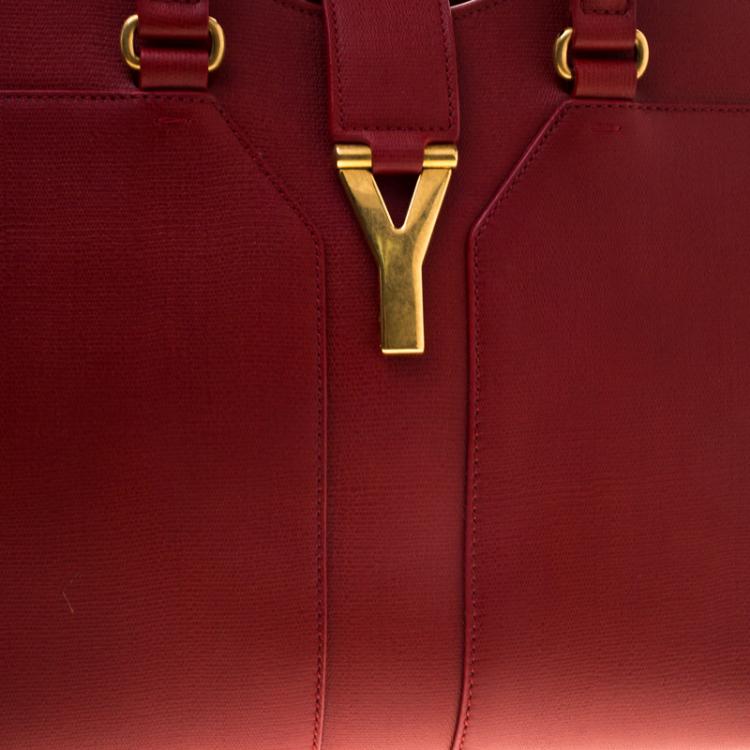 Pre Owned Saint Laurent Paris Red Leather Medium Cabas Chyc Tote
