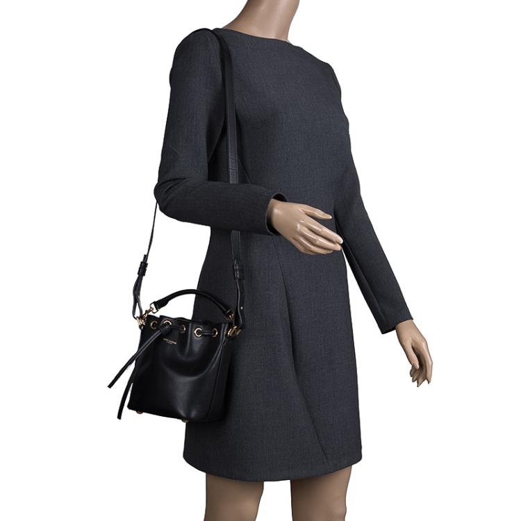 Pre Owned Saint Laurent Paris Black Leather Small Emmanuelle Drawstring Bucket Bag
