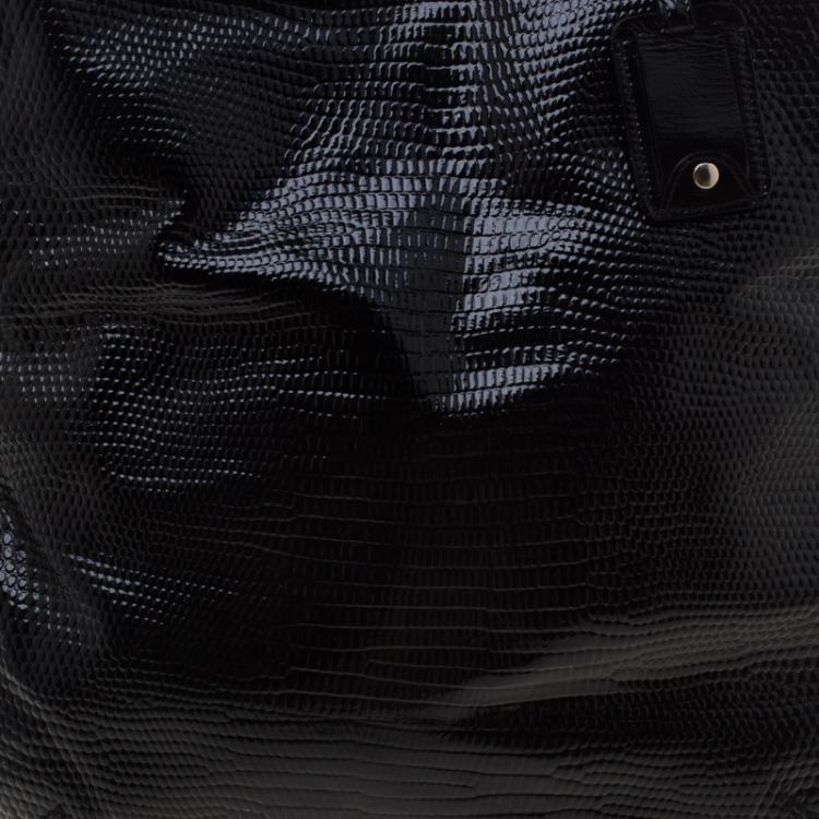 Pre Owned Saint laurent Paris Black Lizard Embossed Patent Leather Large Tribute Tote