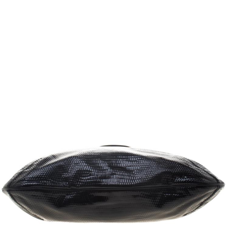 Pre Owned Saint laurent Paris Black Lizard Embossed Patent Leather Large Tribute Tote
