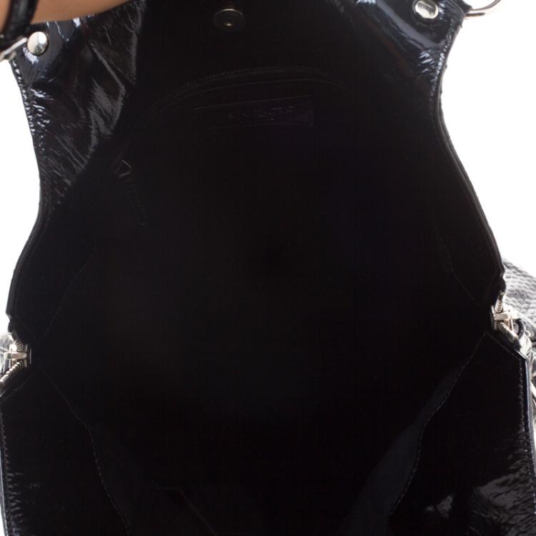 Pre Owned Saint laurent Paris Black Lizard Embossed Patent Leather Large Tribute Tote