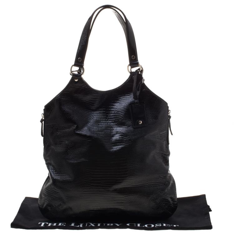 Pre Owned Saint laurent Paris Black Lizard Embossed Patent Leather Large Tribute Tote