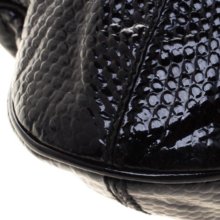 Pre Owned Saint laurent Paris Black Lizard Embossed Patent Leather Large Tribute Tote