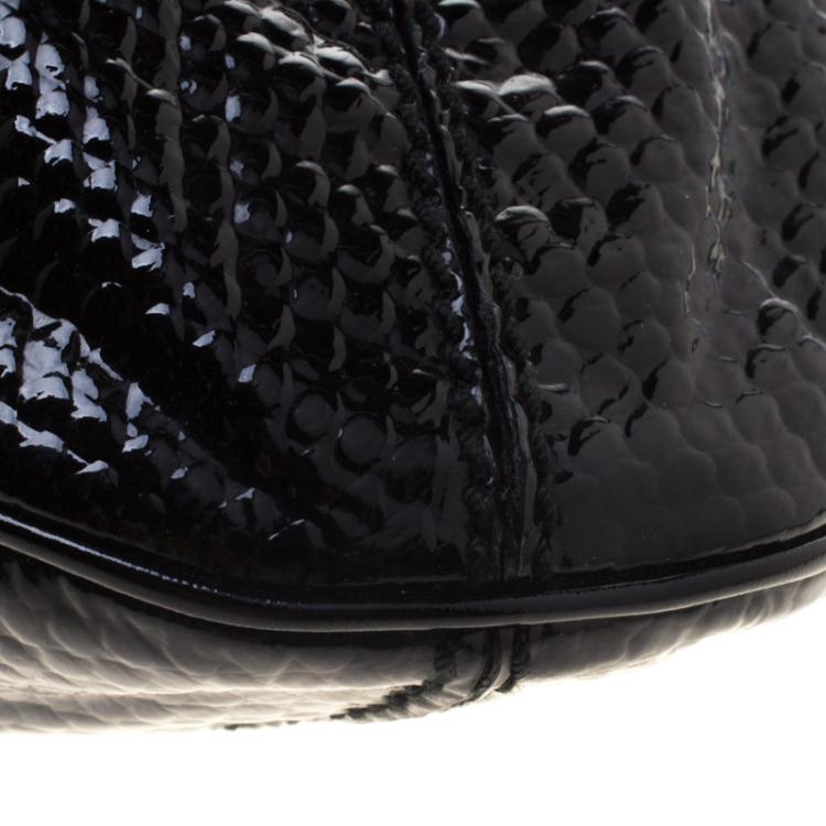 Pre Owned Saint laurent Paris Black Lizard Embossed Patent Leather Large Tribute Tote