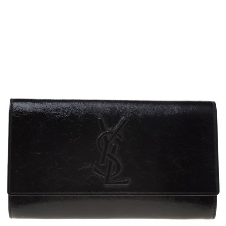Pre Owned Saint Laurent Paris Black Patent Leather Belle De Jour Flap Clutch