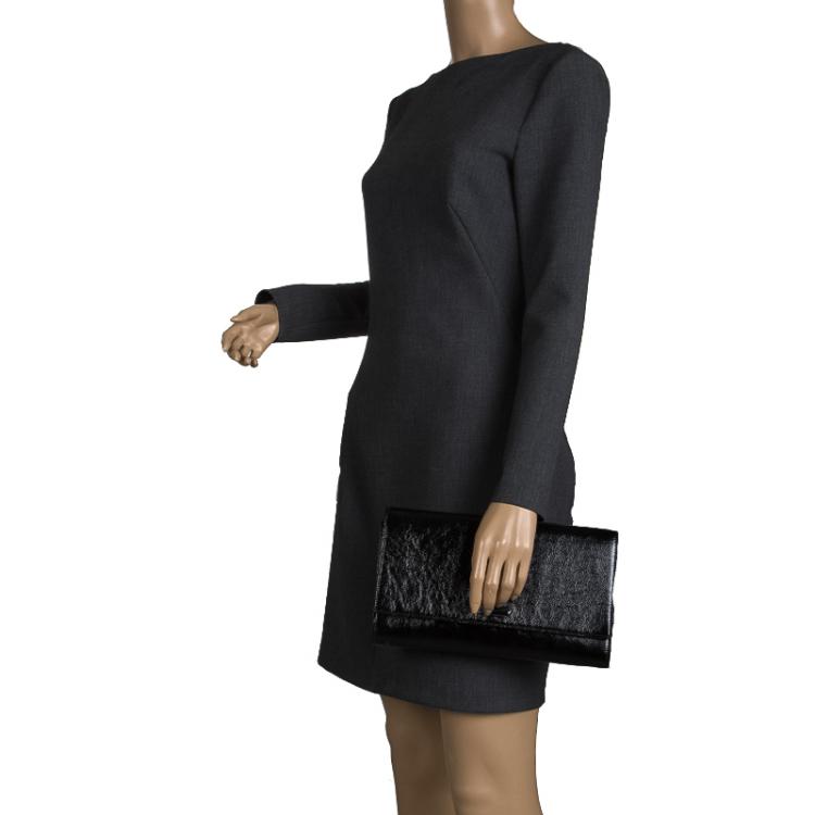 Pre Owned Saint Laurent Paris Black Patent Leather Belle De Jour Flap Clutch