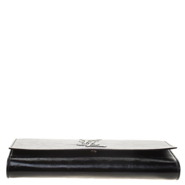 Pre Owned Saint Laurent Paris Black Patent Leather Belle De Jour Flap Clutch