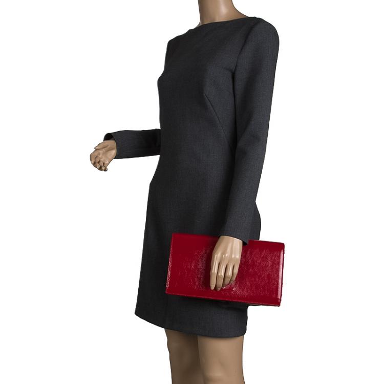 Pre Owned Saint Laurent Paris Red Patent Leather Belle De Jour Flap Clutch