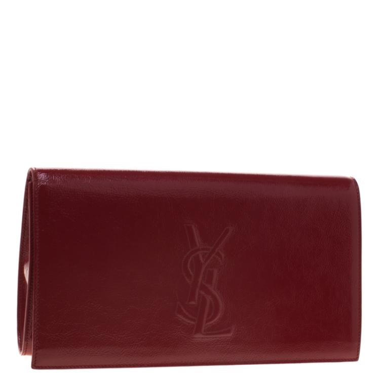 Pre Owned Saint Laurent Paris Red Patent Leather Belle De Jour Flap Clutch
