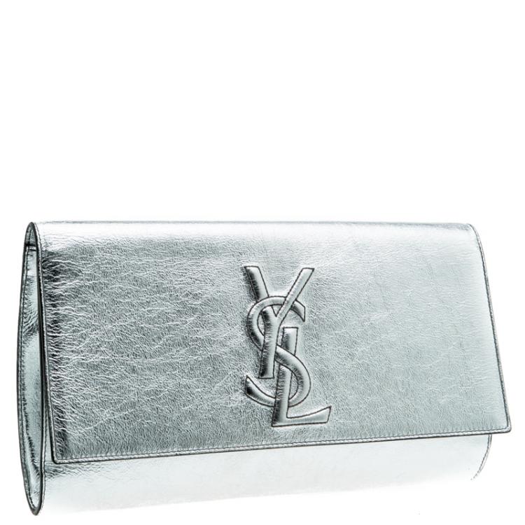 Pre Owned Saint Laurent Paris Silver Leather Belle De Jour Clutch