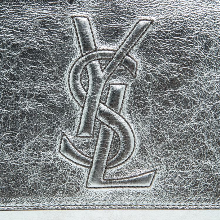 Pre Owned Saint Laurent Paris Silver Leather Belle De Jour Clutch