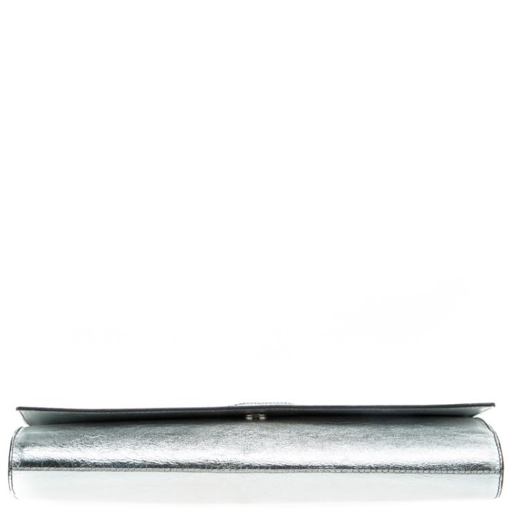 Pre Owned Saint Laurent Paris Silver Leather Belle De Jour Clutch