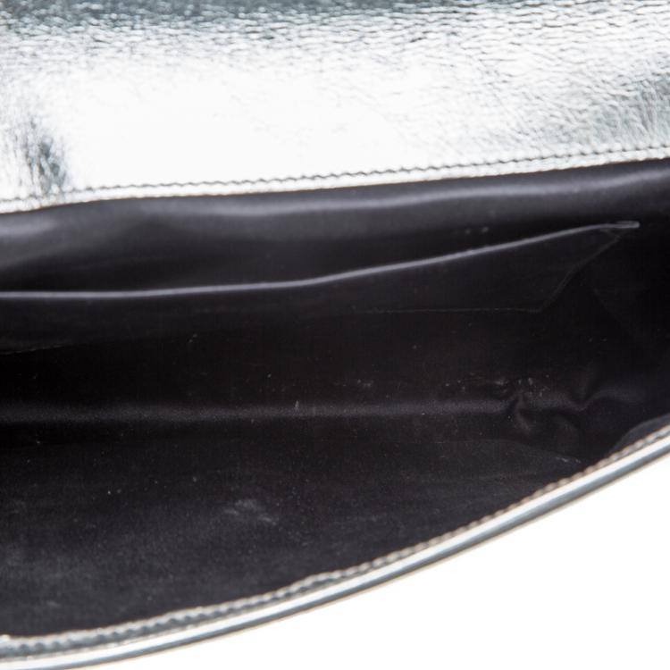 Pre Owned Saint Laurent Paris Silver Leather Belle De Jour Clutch