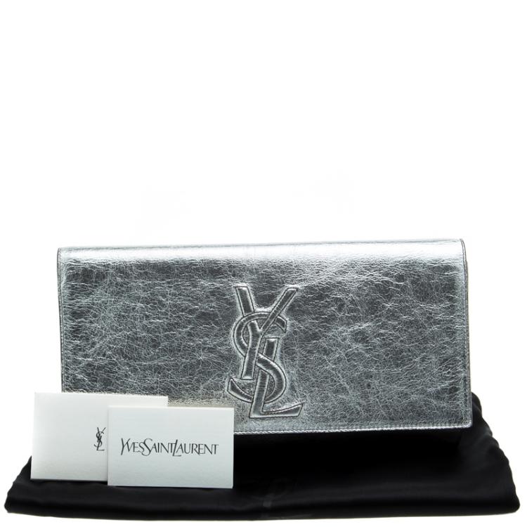 Pre Owned Saint Laurent Paris Silver Leather Belle De Jour Clutch