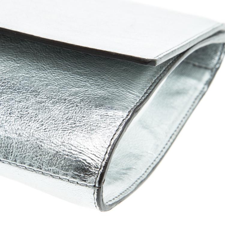 Pre Owned Saint Laurent Paris Silver Leather Belle De Jour Clutch