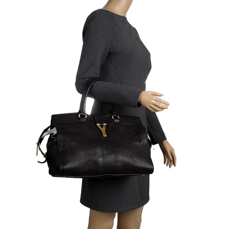 Pre Owned Saint Laurent Paris Black Leather Medium Cabas Chyc Satchel