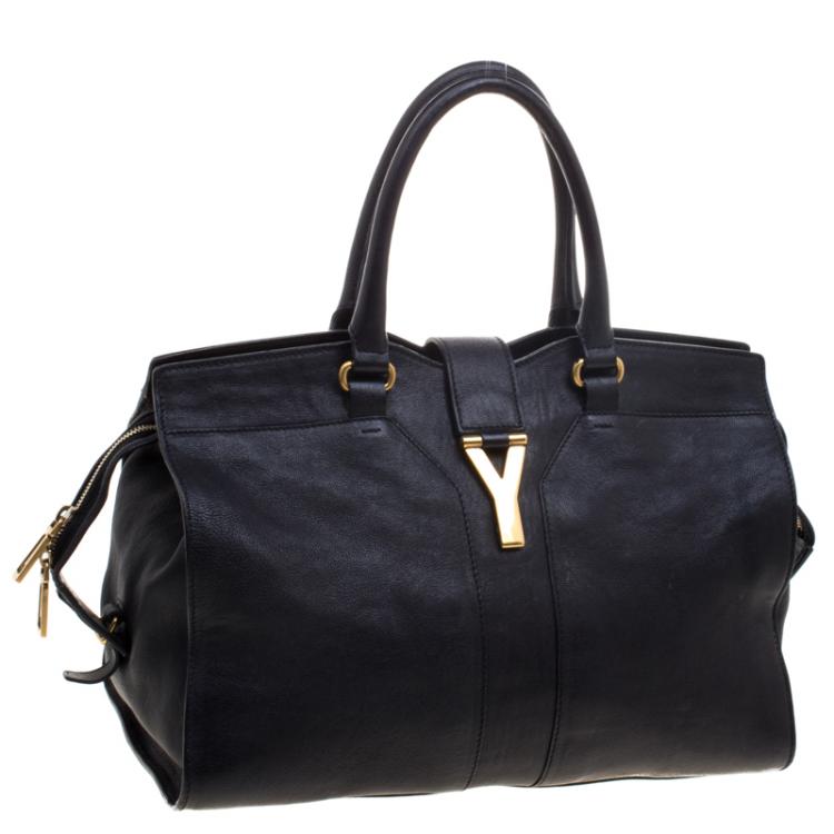 Pre Owned Saint Laurent Paris Black Leather Medium Cabas Chyc Satchel