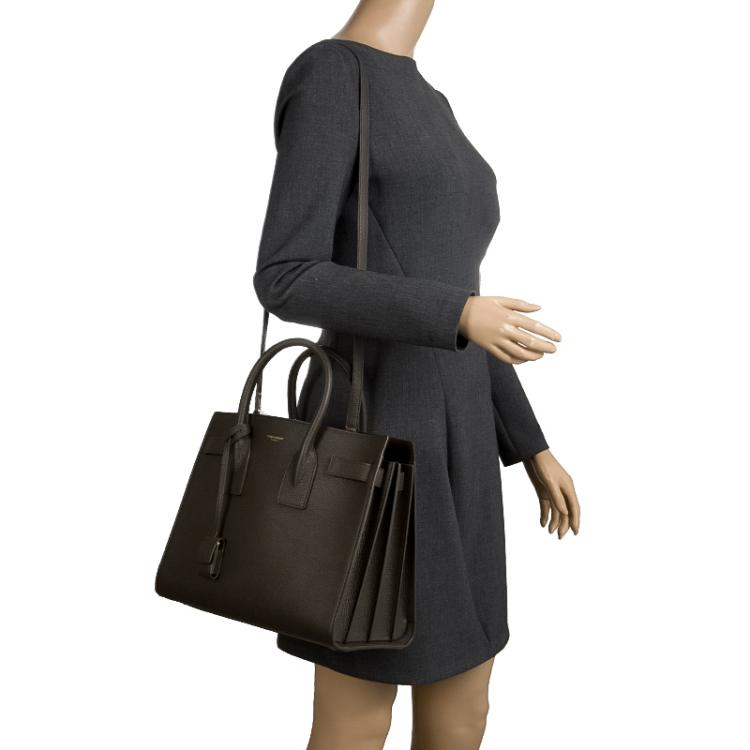 Pre Owned Saint Laurent Paris Seaweed Green Leather Small Classic Sac De Jour Tote