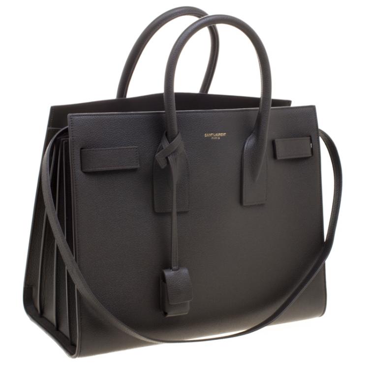 Pre Owned Saint Laurent Paris Seaweed Green Leather Small Classic Sac De Jour Tote