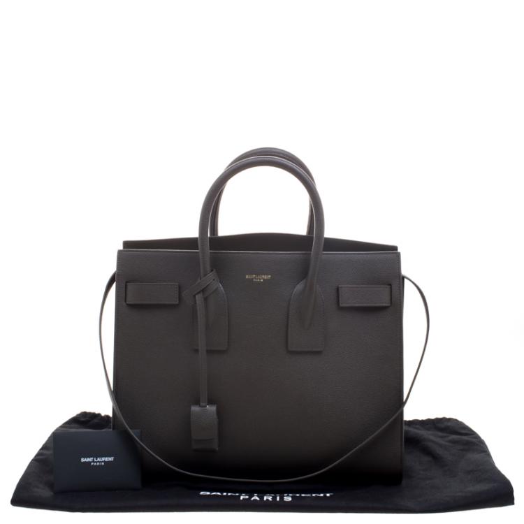 Pre Owned Saint Laurent Paris Seaweed Green Leather Small Classic Sac De Jour Tote
