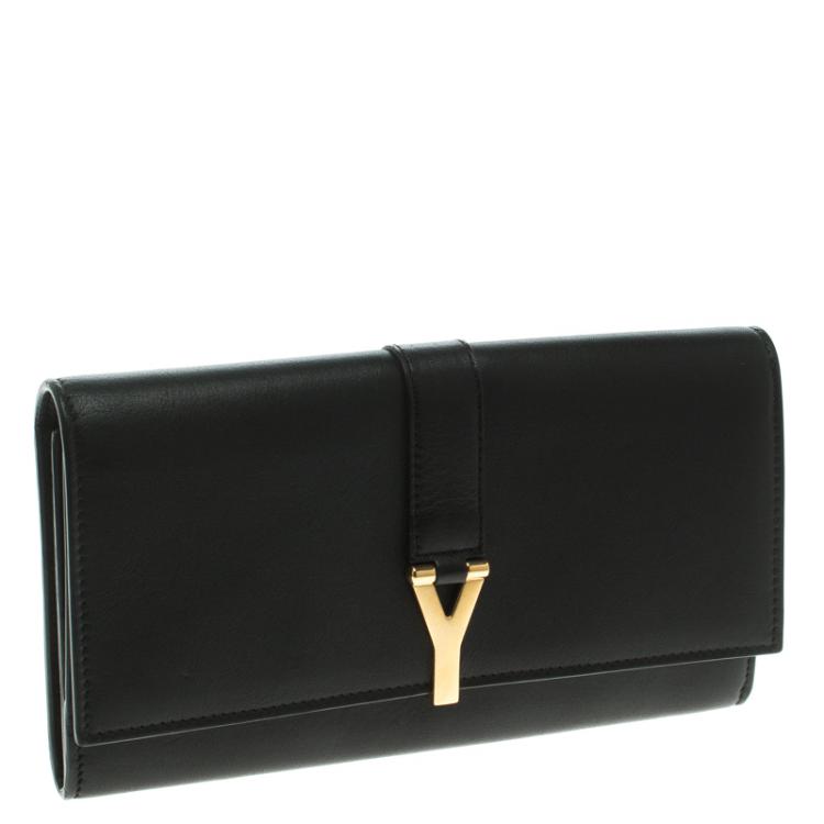 Pre Owned Saint Laurent Paris Black Leather Y Line Flap Wallet