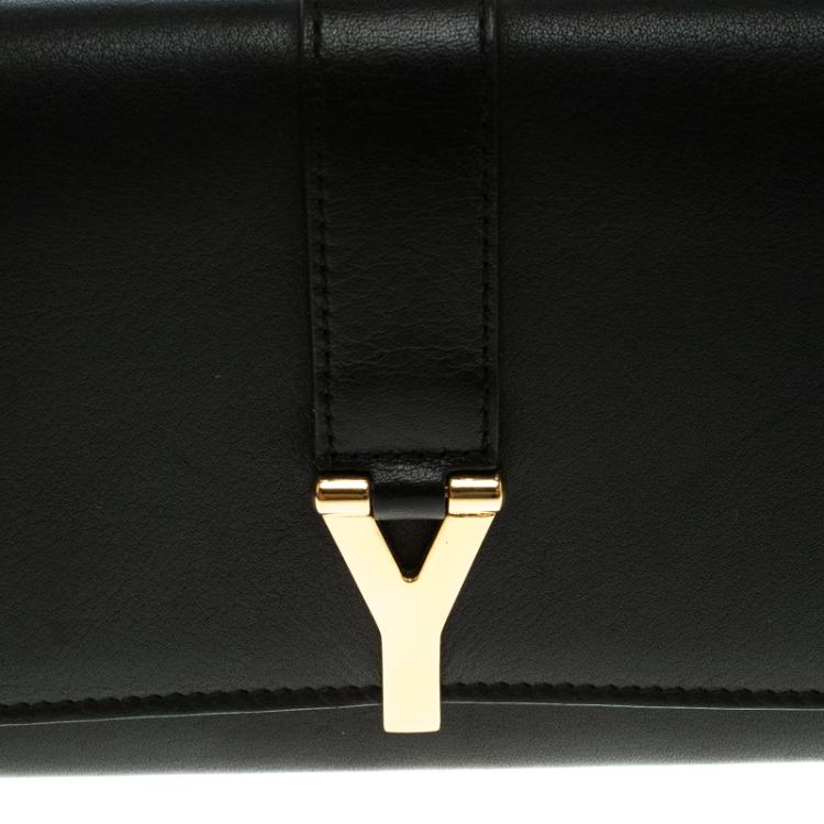 Pre Owned Saint Laurent Paris Black Leather Y Line Flap Wallet