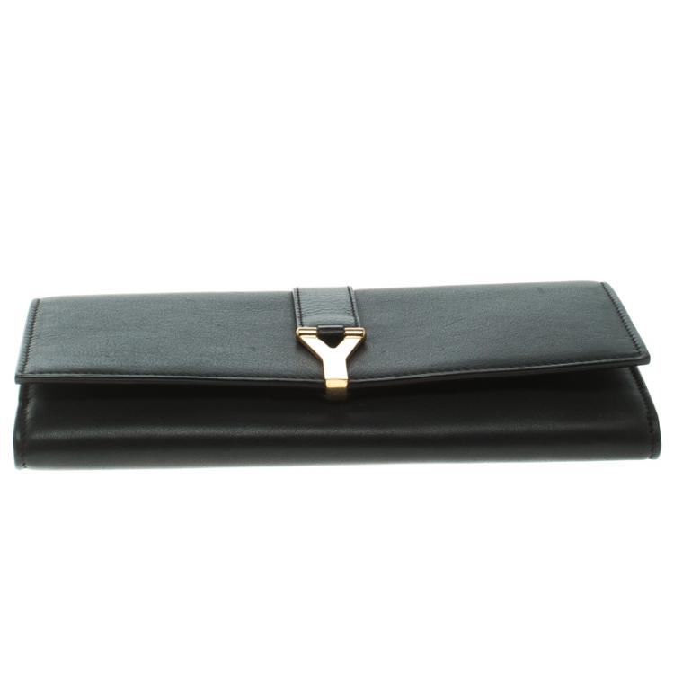 Pre Owned Saint Laurent Paris Black Leather Y Line Flap Wallet