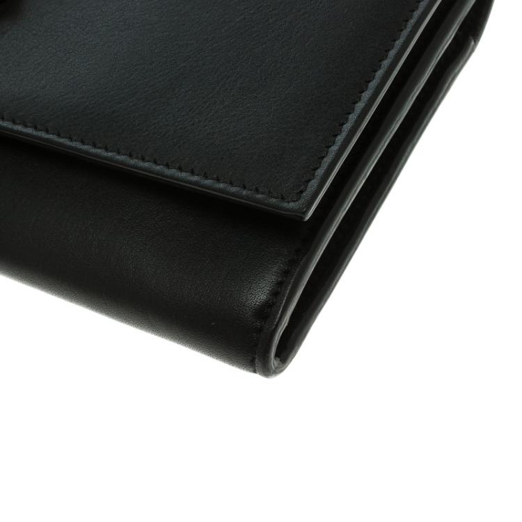 Pre Owned Saint Laurent Paris Black Leather Y Line Flap Wallet
