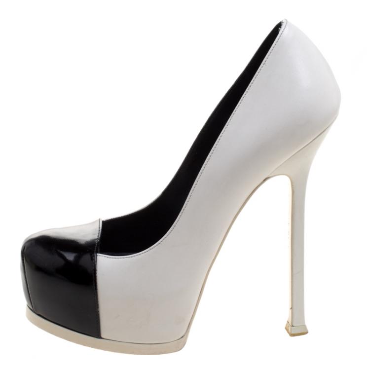 مملوكة مسبقًا Saint Laurent Paris Monochrome Cap Toe Tribtoo Platform Pumps Size 36.5