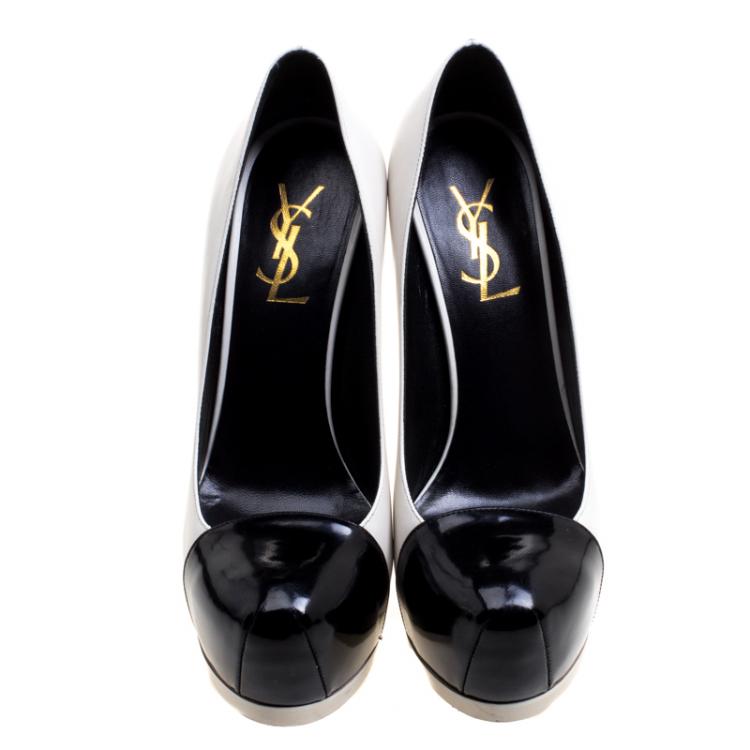 مملوكة مسبقًا Saint Laurent Paris Monochrome Cap Toe Tribtoo Platform Pumps Size 36.5