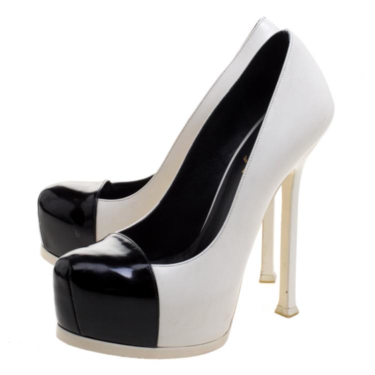 مملوكة مسبقًا Saint Laurent Paris Monochrome Cap Toe Tribtoo Platform Pumps Size 36.5