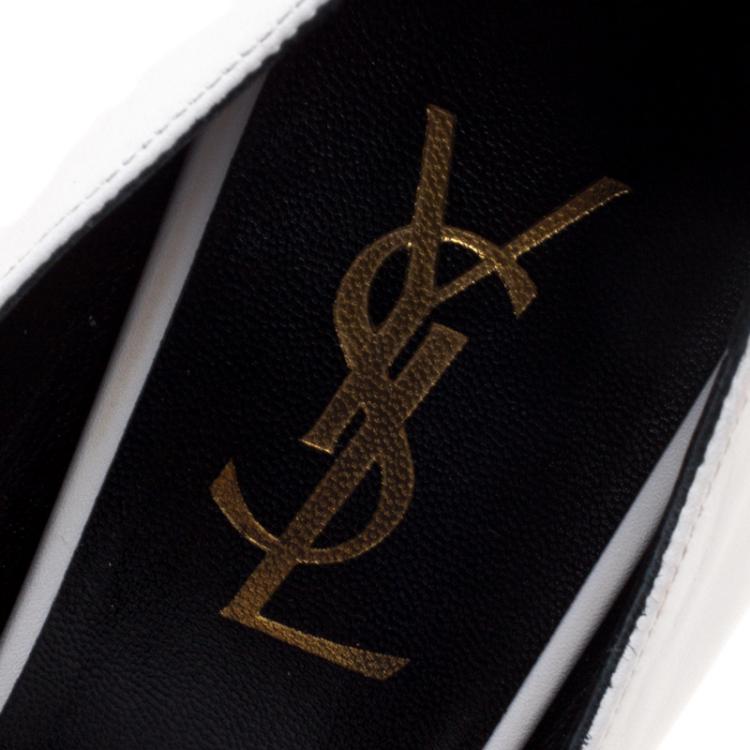 مملوكة مسبقًا Saint Laurent Paris Monochrome Cap Toe Tribtoo Platform Pumps Size 36.5
