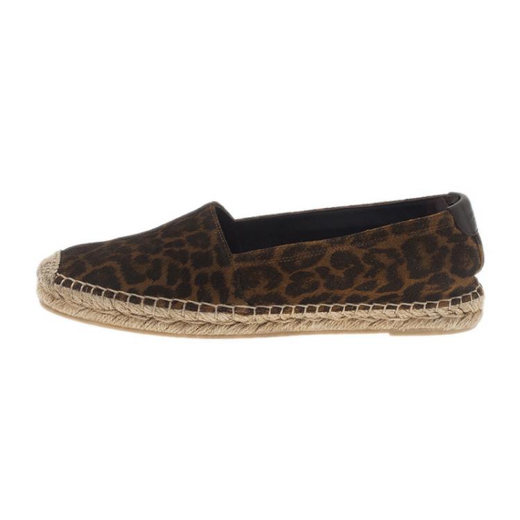 Pre Owned Saint Laurent Paris Leopard Print Brushed Suede Espadrilles Size 37
