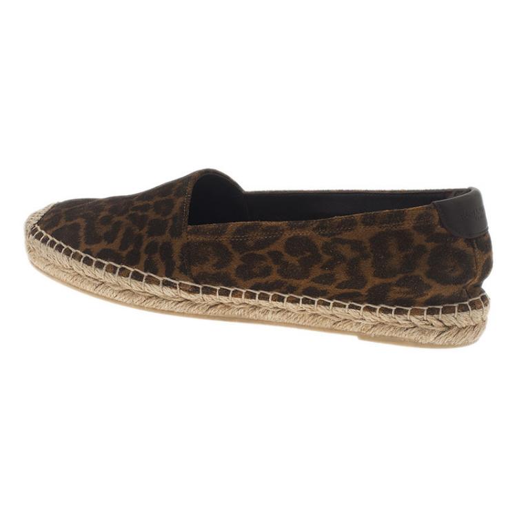 Pre Owned Saint Laurent Paris Leopard Print Brushed Suede Espadrilles Size 37