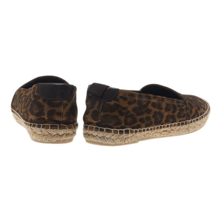 Pre Owned Saint Laurent Paris Leopard Print Brushed Suede Espadrilles Size 37
