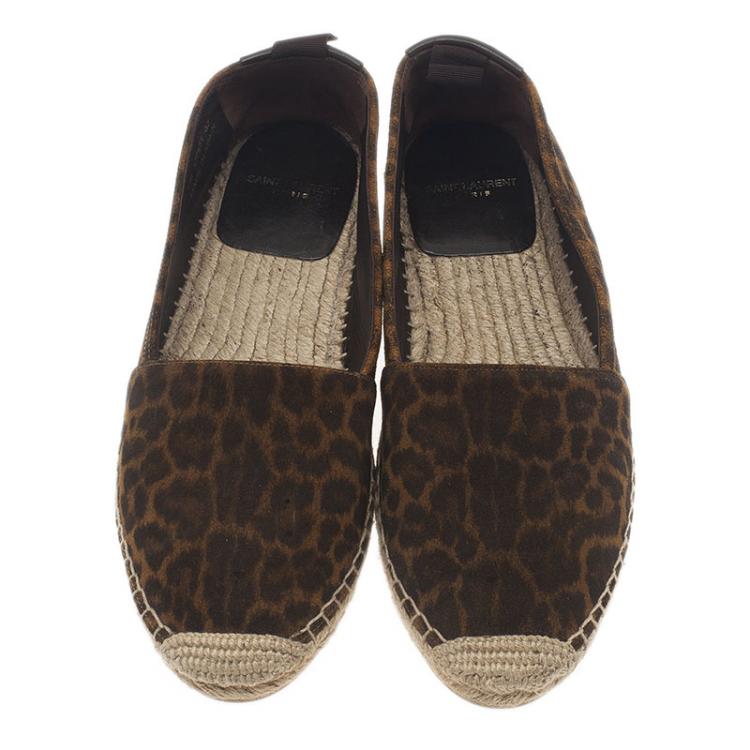 Pre Owned Saint Laurent Paris Leopard Print Brushed Suede Espadrilles Size 37