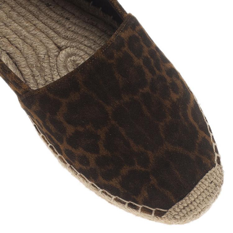 Pre Owned Saint Laurent Paris Leopard Print Brushed Suede Espadrilles Size 37