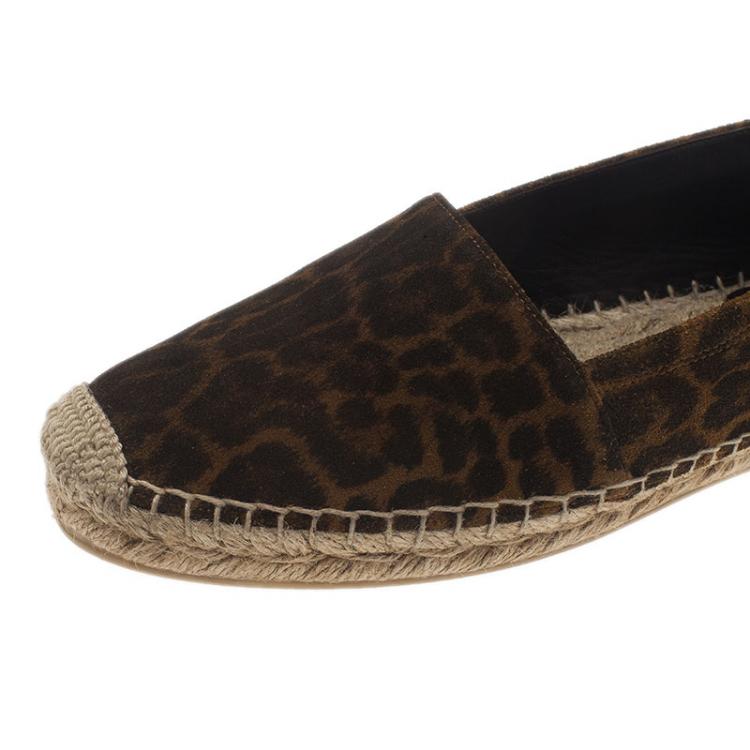 Pre Owned Saint Laurent Paris Leopard Print Brushed Suede Espadrilles Size 37