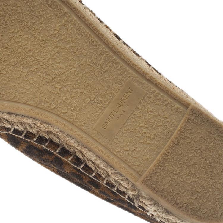 Pre Owned Saint Laurent Paris Leopard Print Brushed Suede Espadrilles Size 37
